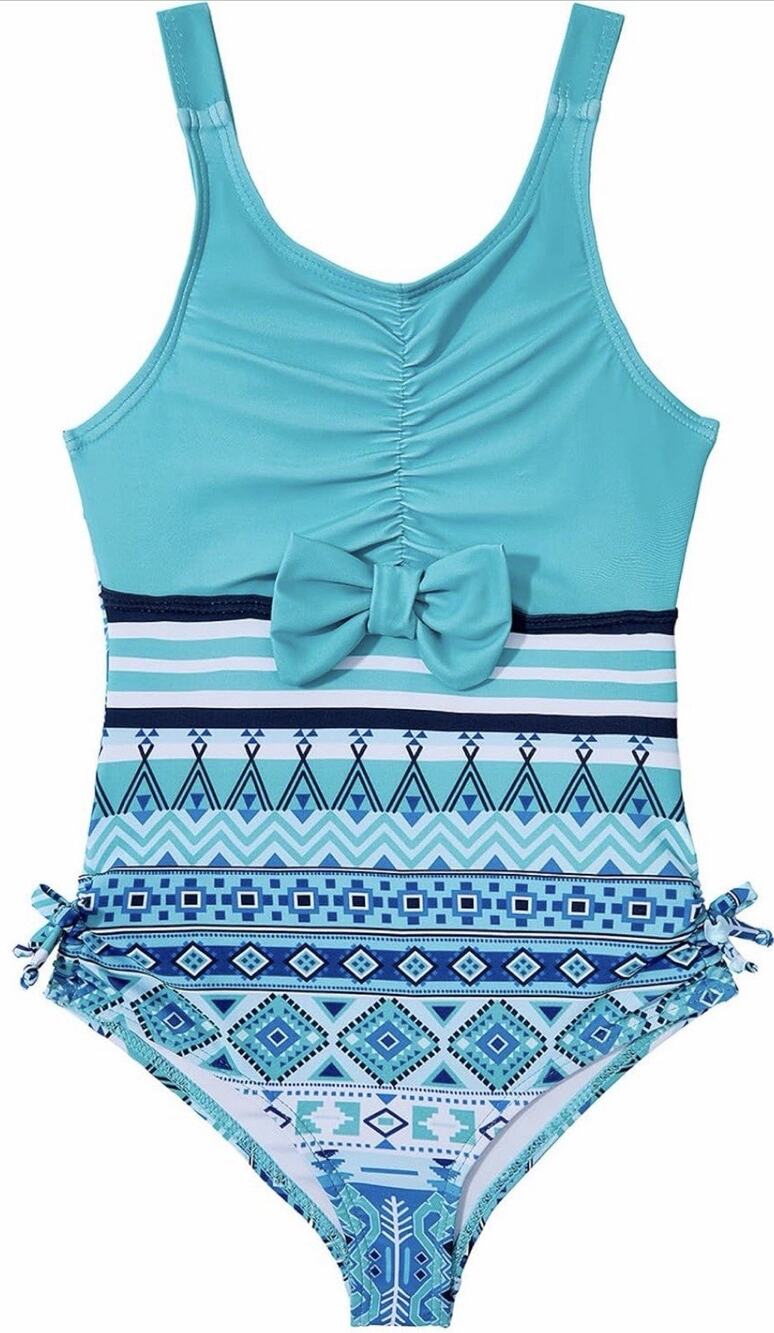 Century Star Girls Bathing Suit One Piece Swimsuit Blue Size M New